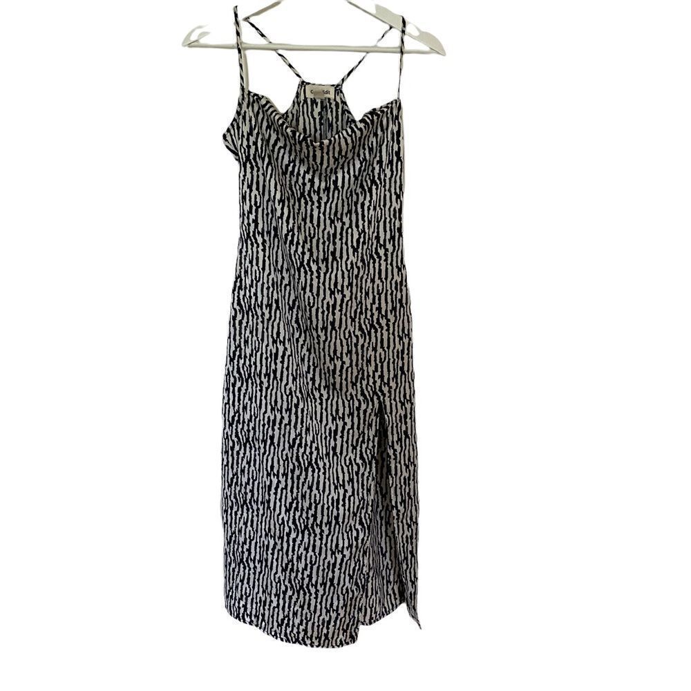 Open edit NEW sleeveless razor back midi dress XS black white animal print slit